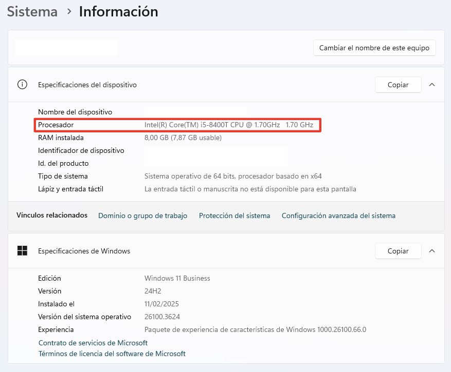 Procesador que tiene tu ordenador Windows